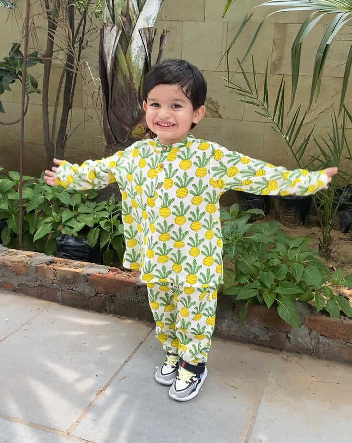 The Yellow Beet-the-Root Cotton Kurta Pyjama Set for Kids