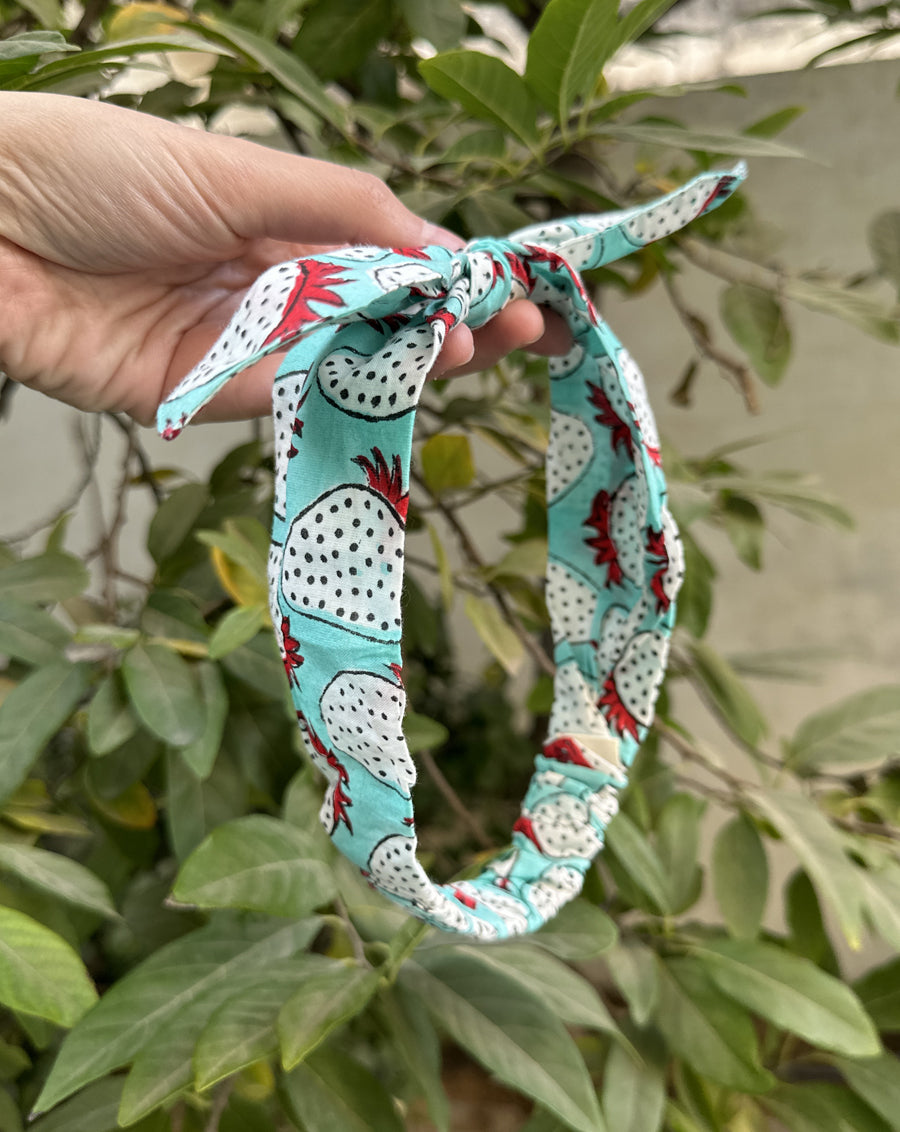 Mint Strawberry | Handcrafted Cotton Bow Hairband