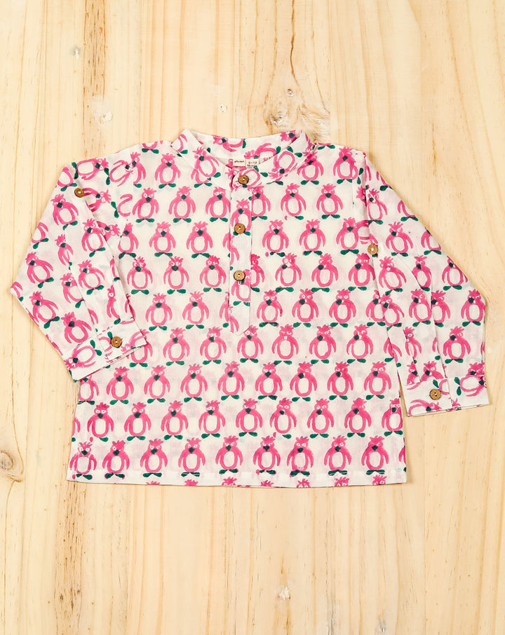 Pink Penguin Cotton Kurta for Kids