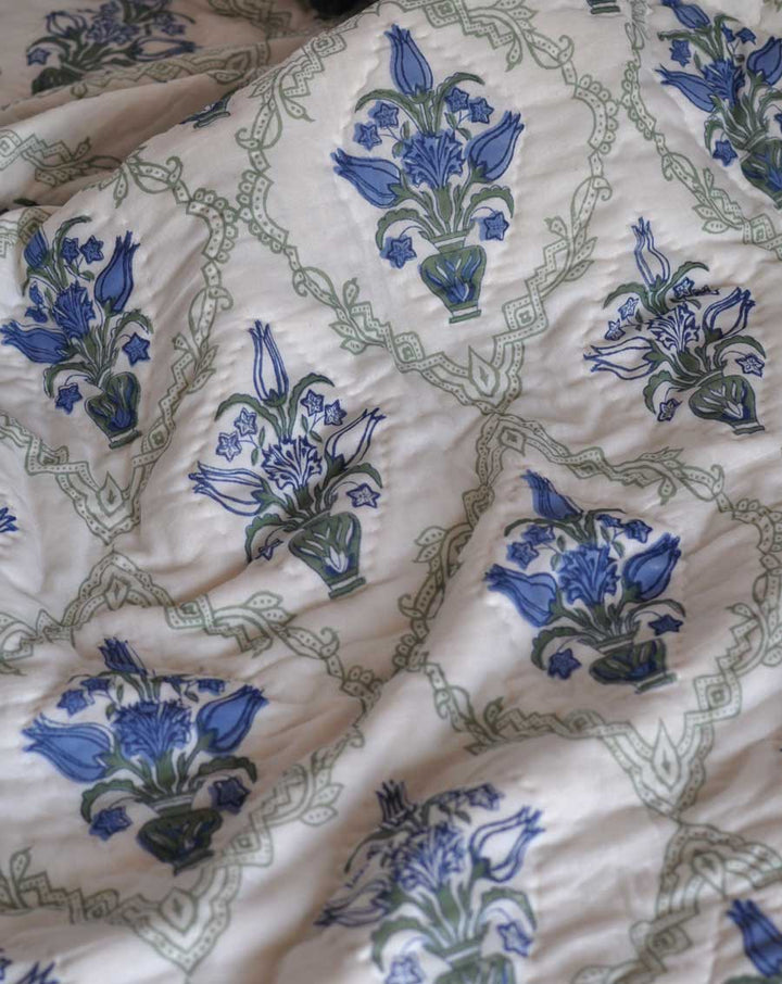 Phooldaan Hand Block Printed Cotton Quilt - Minor Defect B9