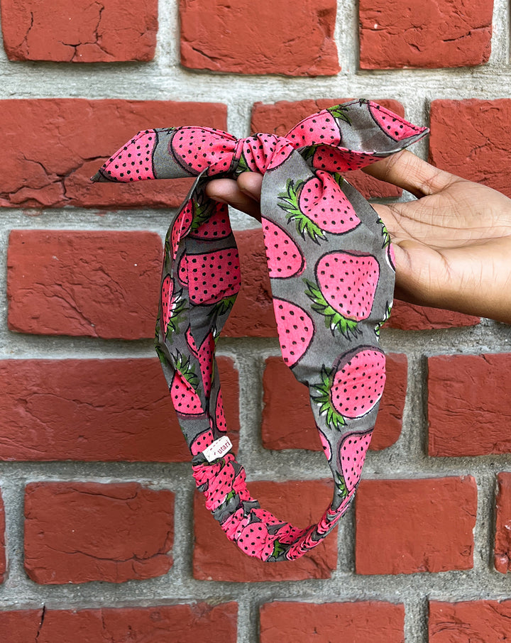 Candy-Strawberry - Set of 2 Handcrafted Cotton Bow Hairbands
